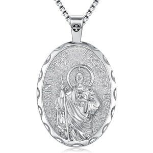 Saint Jude Medal Necklace, Silver Plated Religious Pendant